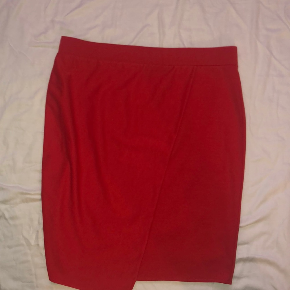 Red Faux wrap asymmetrical skirt